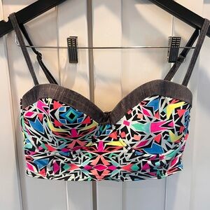 Size 36C Rave Neon Yellow and Gray Bustier Top or bikini top